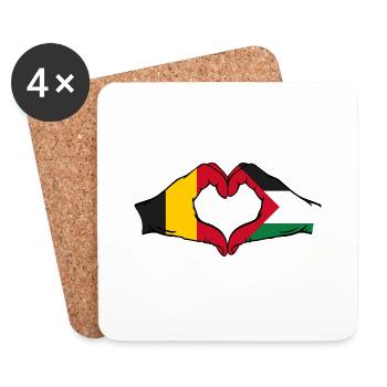 Forme de coeur Belgique Palestine avec mains - Dessous de verre (lot de 4) - blanc - Devant