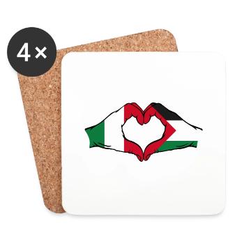 Italie Palestine forme de coeur avec les mains - Dessous de verre (lot de 4) - blanc - Devant