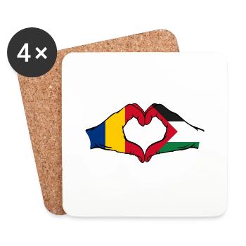 Forme de coeur Roumanie Palestine avec mains - Dessous de verre (lot de 4) - blanc - Devant