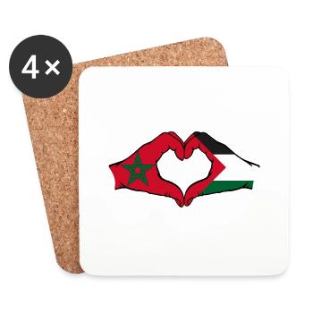 Forme de coeur Maroc Palestine avec mains - Dessous de verre (lot de 4) - blanc - Devant