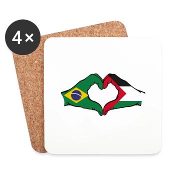 Forme de coeur Brésil Palestine avec mains - Dessous de verre (lot de 4) - blanc - Devant