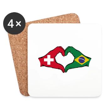 Switzerland Brazil Heart Shape with Hands - Coasters (set of 4) - white - Front