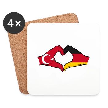 Turquie Allemagne Forme de coeur avec les mains - Dessous de verre (lot de 4) - blanc - Devant