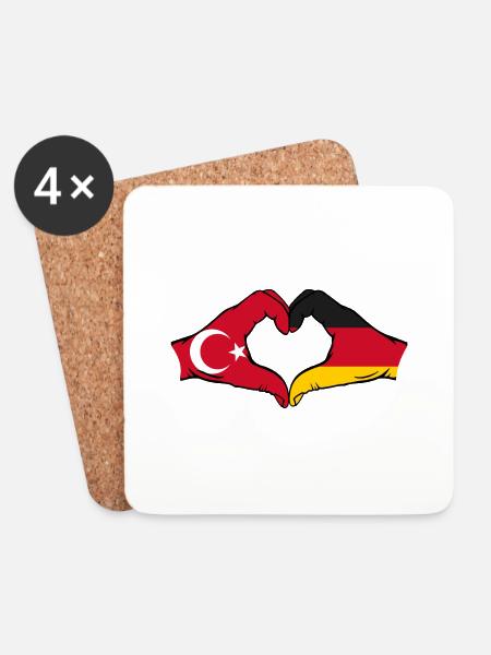 Türkei Deutschland Herzform mit Hände - Untersetzer (4er-Set) - Weiß