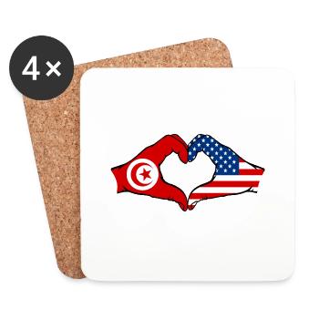 Tunisia USA heart shape with hands - Coasters (set of 4) - white - Front