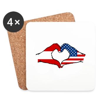 Autriche USA forme de coeur avec les mains - Dessous de verre (lot de 4) - blanc - Devant