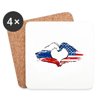 Forme de coeur Russie USA avec mains utilisées - Dessous de verre (lot de 4) - blanc - Devant