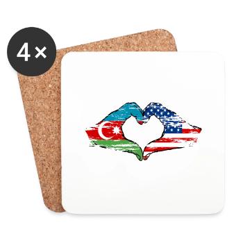 Azerbaijan USA Heart Shape with Hands Used - Coasters (set of 4) - white - Front