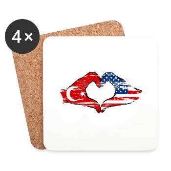 Forme de coeur Türkiye USA avec mains utilisées - Dessous de verre (lot de 4) - blanc - Devant