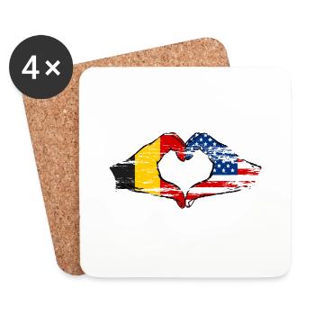 Belgium USA heart shape with hands used - Coasters (set of 4) - white - Front