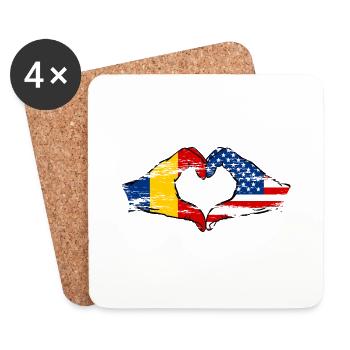 Romania USA heart shape with hands used - Coasters (set of 4) - white - Front