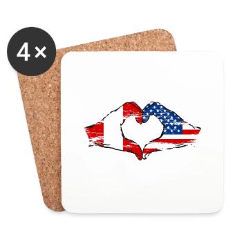 Peru USA heart shape with hands used - Coasters (set of 4) - white - Front