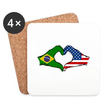 Forme de coeur du Brésil USA avec les mains - Dessous de verre (lot de 4) - blanc - Devant