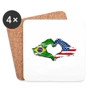 Brazil USA heart shape with hands used - Coasters (set of 4) - white - Front