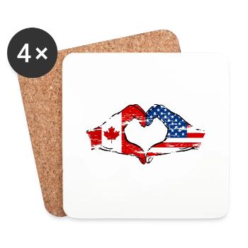 Canada USA heart shape with hands used - Coasters (set of 4) - white - Front