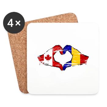 Canada Roumanie forme de coeur avec des mains utilisées - Dessous de verre (lot de 4) - blanc - Devant
