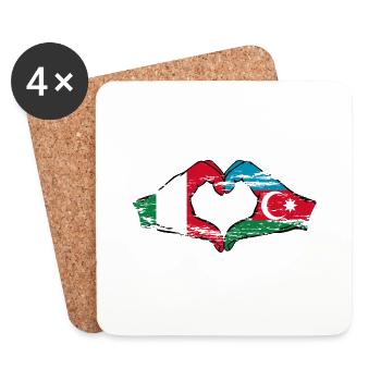 Italie Azerbaïdjan forme de coeur avec des mains utilisées - Dessous de verre (lot de 4) - blanc - Devant