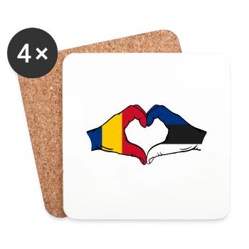 Roumanie Estonie Forme de coeur avec les mains - Dessous de verre (lot de 4) - blanc - Devant