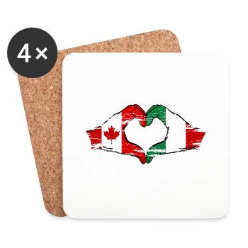 Canada Italie Forme de coeur avec les mains utilisées - Dessous de verre (lot de 4) - blanc - Devant