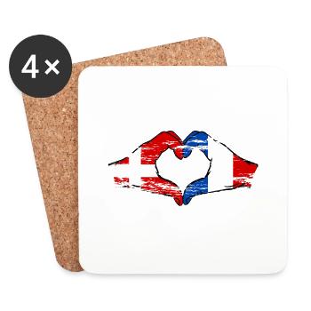 Danemark France Forme de coeur avec les mains utilisées - Dessous de verre (lot de 4) - blanc - Devant