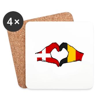 Denmark Belgium Heart Shape with Hands - Coasters (set of 4) - white - Front