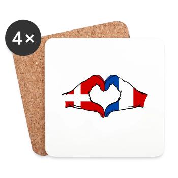 Danemark France Forme de coeur avec les mains - Dessous de verre (lot de 4) - blanc - Devant