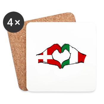 Danemark Italie coeur forme avec les mains - Dessous de verre (lot de 4) - blanc - Devant
