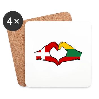 Danemark Lituanie forme de coeur avec les mains - Dessous de verre (lot de 4) - blanc - Devant