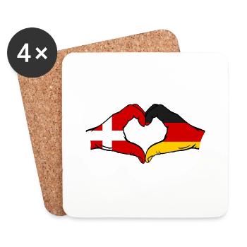 Danemark Allemagne en forme de coeur avec des mains - Dessous de verre (lot de 4) - blanc - Devant