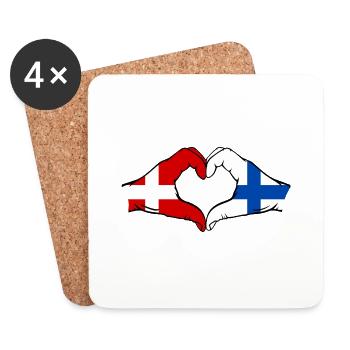 Denmark Finland Heart Shape with Hands - Coasters (set of 4) - white - Front