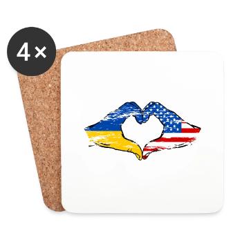 Ukraine USA Heart Shape with Hands Used - Coasters (set of 4) - white - Front