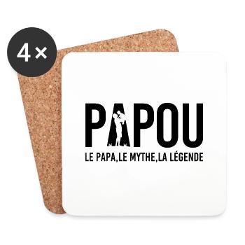 Papou, Le Papa, Le Mythe Cadeau Fête des Pères - Dessous de verre (lot de 4) - blanc - Devant