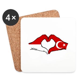 Indonésie Turquie en forme de coeur avec les mains - Dessous de verre (lot de 4) - blanc - Devant
