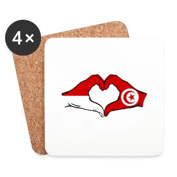 Indonesia Tunisia Heart Shape with Hands - Coasters (set of 4) - white - Front