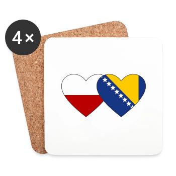 Poland Bosnia Flag Heart - Coasters (set of 4) - white - Front
