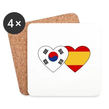 Corée du Sud Espagne Drapeau Coeur - Dessous de verre (lot de 4) - blanc - Devant