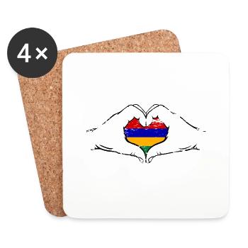 Mauritius Flagge Hände Herzform used - Untersetzer (4er-Set) - Weiß - Vorne