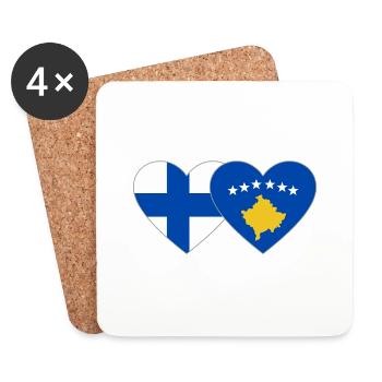Finlande Kosovo Drapeau Coeur - Dessous de verre (lot de 4) - blanc - Devant