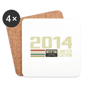 Né en 2014 - Vintage 2014 - 10e Anniversaire Rétro - Dessous de verre (lot de 4) - blanc - Devant