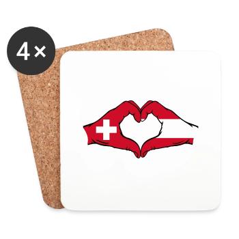 Switzerland Austria Flag Hands Heart Shape - Coasters (set of 4) - white - Front