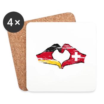 Germany Switzerland Flag Hands Heart Shape used - Coasters (set of 4) - white - Front