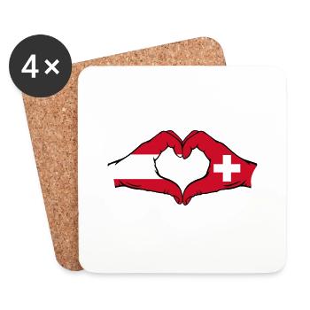 Austria Switzerland Flag Hands Heart Shape - Coasters (set of 4) - white - Front