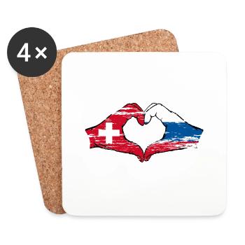 Suisse Russie Drapeau Mains Coeur Forme Utilisé - Dessous de verre (lot de 4) - blanc - Devant