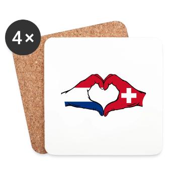 Hollande Suisse Drapeau Aiguilles Forme Coeur - Dessous de verre (lot de 4) - blanc - Devant