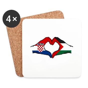 Croatia Palestine Flag Hands Heart Shape - Coasters (set of 4) - white - Front