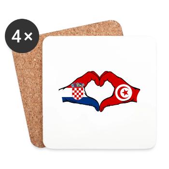Croatia Tunisia Flag Hands Heart Shape - Coasters (set of 4) - white - Front
