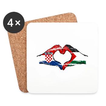 Croatie Palestine drapeau mains forme de coeur utilisé - Dessous de verre (lot de 4) - blanc - Devant