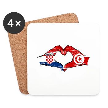 Croatia Tunisia flag heart shape used - Coasters (set of 4) - white - Front