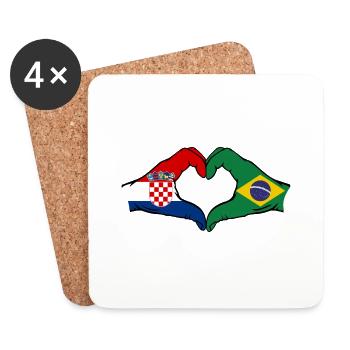 Croatie Brésil Drapeau Mains Coeur Forme - Dessous de verre (lot de 4) - blanc - Devant