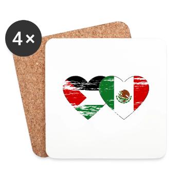 Palestine Mexique drapeau coeur - Dessous de verre (lot de 4) - blanc - Devant